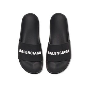 Balenciaga Men’s Black Logo Pool Slides Sandals Size 12